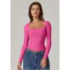 QINSEN Women’s Sexy Square Neck Shirt Long Sleeve Double Lined Tees Fitted Going Out Tops(Merlot New)