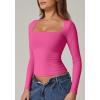 QINSEN Women’s Sexy Square Neck Shirt Long Sleeve Double Lined Tees Fitted Going Out Tops(Merlot New)