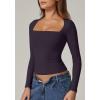 QINSEN Women’s Sexy Square Neck Shirt Long Sleeve Double Lined Tees Fitted Going Out Tops(Mulberry Purple)