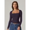 QINSEN Women’s Sexy Square Neck Shirt Long Sleeve Double Lined Tees Fitted Going Out Tops(Mulberry Purple)