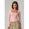 QINSEN Women’s Sexy Square Neck Shirt Long Sleeve Double Lined Tees Fitted Going Out Tops(Pink)