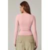 QINSEN Women’s Sexy Square Neck Shirt Long Sleeve Double Lined Tees Fitted Going Out Tops(Pink)