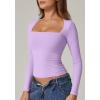 QINSEN Women’s Sexy Square Neck Shirt Long Sleeve Double Lined Tees Fitted Going Out Tops(Purple)