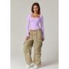 QINSEN Women’s Sexy Square Neck Shirt Long Sleeve Double Lined Tees Fitted Going Out Tops(Purple)