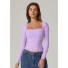 QINSEN Women’s Sexy Square Neck Shirt Long Sleeve Double Lined Tees Fitted Going Out Tops(Purple)