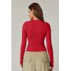 QINSEN Women’s Sexy Square Neck Shirt Long Sleeve Double Lined Tees Fitted Going Out Tops(Red)