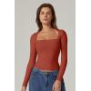 QINSEN Women’s Sexy Square Neck Shirt Long Sleeve Double Lined Tees Fitted Going Out Tops(Rooibos Tea)