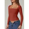 QINSEN Women’s Sexy Square Neck Shirt Long Sleeve Double Lined Tees Fitted Going Out Tops(Rooibos Tea)
