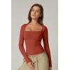 QINSEN Women’s Sexy Square Neck Shirt Long Sleeve Double Lined Tees Fitted Going Out Tops(Rooibos Tea)