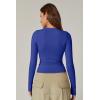 QINSEN Women’s Sexy Square Neck Shirt Long Sleeve Double Lined Tees Fitted Going Out Tops(Sapphire Blue)