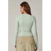 QINSEN Women’s Sexy Square Neck Shirt Long Sleeve Double Lined Tees Fitted Going Out Tops(Smoke Green)