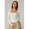 QINSEN Women’s Sexy Square Neck Shirt Long Sleeve Double Lined Tees Fitted Going Out Tops(Splashed White)