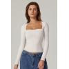 QINSEN Women’s Sexy Square Neck Shirt Long Sleeve Double Lined Tees Fitted Going Out Tops(Splashed White)
