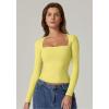 QINSEN Women’s Sexy Square Neck Shirt Long Sleeve Double Lined Tees Fitted Going Out Tops(Yellow)