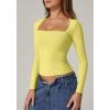 QINSEN Women’s Sexy Square Neck Shirt Long Sleeve Double Lined Tees Fitted Going Out Tops(Yellow)