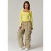 QINSEN Women’s Sexy Square Neck Shirt Long Sleeve Double Lined Tees Fitted Going Out Tops(Yellow)