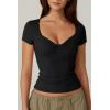QINSEN Women’s Sexy Twist Front V Neck T Shirts Double Lined Short Sleeve Slim Fit Crop Top Trendy Y2K Tops Tee(Black)