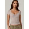 QINSEN Women’s Sexy Twist Front V Neck T Shirts Double Lined Short Sleeve Slim Fit Crop Top Trendy Y2K Tops Tee(Gray Lilac)