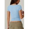 QINSEN Women’s Sexy Twist Front V Neck T Shirts Double Lined Short Sleeve Slim Fit Crop Top Trendy Y2K Tops Tee(Light Blue)