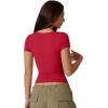 QINSEN Women’s Sexy Twist Front V Neck T Shirts Double Lined Short Sleeve Slim Fit Crop Top Trendy Y2K Tops Tee(Red)