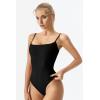 QINSEN Women‘s Spaghetti Strap Bodysuit Top Square Neck Sleeveless Double Lined Cami Shirts(Black)