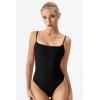 QINSEN Women‘s Spaghetti Strap Bodysuit Top Square Neck Sleeveless Double Lined Cami Shirts(Black)