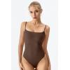 QINSEN Women‘s Spaghetti Strap Bodysuit Top Square Neck Sleeveless Double Lined Cami Shirts(Brown)