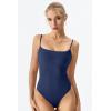 QINSEN Women‘s Spaghetti Strap Bodysuit Top Square Neck Sleeveless Double Lined Cami Shirts(Estate Blue)
