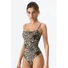 QINSEN Women‘s Spaghetti Strap Bodysuit Top Square Neck Sleeveless Double Lined Cami Shirts(Leopard Print)
