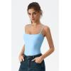 QINSEN Women‘s Spaghetti Strap Bodysuit Top Square Neck Sleeveless Double Lined Cami Shirts(Light Blue)