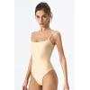 QINSEN Women‘s Spaghetti Strap Bodysuit Top Square Neck Sleeveless Double Lined Cami Shirts(Nude)