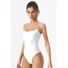 QINSEN Women‘s Spaghetti Strap Bodysuit Top Square Neck Sleeveless Double Lined Cami Shirts(White)