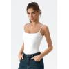 QINSEN Women‘s Spaghetti Strap Bodysuit Top Square Neck Sleeveless Double Lined Cami Shirts(White)