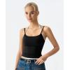 QINSEN Women’s Spaghetti Strap Tank Top Slim Fitting Layered Halter Neck Sleeveless Cami Shirt(Black)