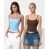 QINSEN Women’s Spaghetti Strap Tank Top Slim Fitting Layered Halter Neck Sleeveless Cami Shirt(Light Blue)
