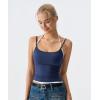 QINSEN Women’s Spaghetti Strap Tank Top Slim Fitting Layered Halter Neck Sleeveless Cami Shirt(Navy Blue)