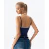 QINSEN Women’s Spaghetti Strap Tank Top Slim Fitting Layered Halter Neck Sleeveless Cami Shirt(Navy Blue)