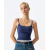 QINSEN Women’s Spaghetti Strap Tank Top Slim Fitting Layered Halter Neck Sleeveless Cami Shirt(Navy Blue)