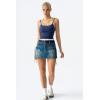 QINSEN Women’s Spaghetti Strap Tank Top Slim Fitting Layered Halter Neck Sleeveless Cami Shirt(Navy Blue)