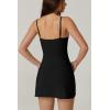 QINSEN Womens Spaghetti Strap Tennis Dress with Shorts Workout Side Slit Active Golf Dresses(Black)