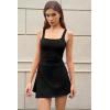 QINSEN Women’s Tennis Dress Square Neck Low Back Cutout Workout Dress Built in Shorts Side Slit Golf Athletic Dress(Black)