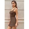 QINSEN Women’s Tennis Dress Square Neck Low Back Cutout Workout Dress Built in Shorts Side Slit Golf Athletic Dress(Chestnut)