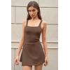 QINSEN Women’s Tennis Dress Square Neck Low Back Cutout Workout Dress Built in Shorts Side Slit Golf Athletic Dress(Chestnut)
