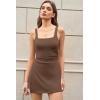 QINSEN Women’s Tennis Dress Square Neck Low Back Cutout Workout Dress Built in Shorts Side Slit Golf Athletic Dress(Chestnut)