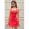QINSEN Women’s Tennis Dress Square Neck Low Back Cutout Workout Dress Built in Shorts Side Slit Golf Athletic Dress(Fairy Red)
