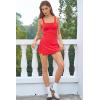 QINSEN Women’s Tennis Dress Square Neck Low Back Cutout Workout Dress Built in Shorts Side Slit Golf Athletic Dress(Fairy Red)