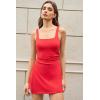 QINSEN Women’s Tennis Dress Square Neck Low Back Cutout Workout Dress Built in Shorts Side Slit Golf Athletic Dress(Fairy Red)