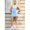 QINSEN Women’s Tennis Dress Square Neck Low Back Cutout Workout Dress Built in Shorts Side Slit Golf Athletic Dress(Sky Blue)