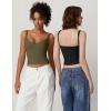 QINSEN Women’s V Neck Tank Tops Double Lined Adjustable Strap Camisole Shirt(Black)