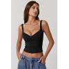 QINSEN Women’s V Neck Tank Tops Double Lined Adjustable Strap Camisole Shirt(Black)